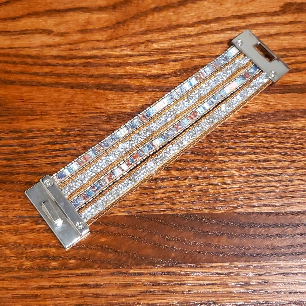 Express Silver Multi Embellished Cuff Bracelet